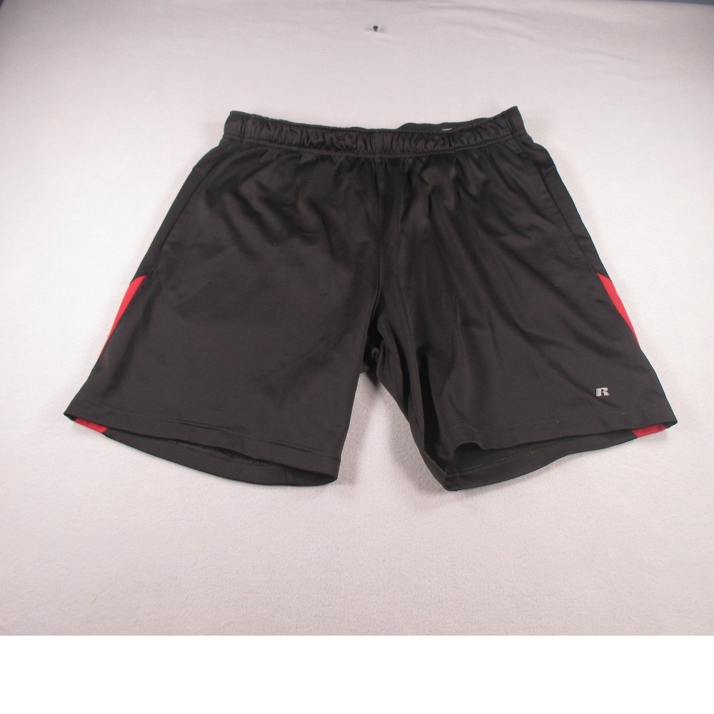 Russell Athletic Shorts Mens Large Black Red Mesh Performance Gym Workout Track